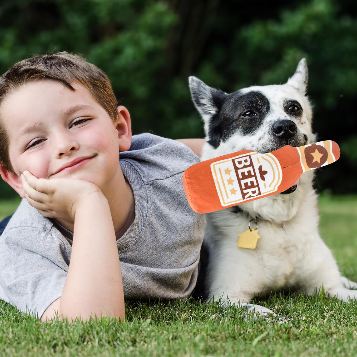 Squeaky Dog Interactive Play Toy, Dog Toys, Interactive Dog Chew Toy, Beer Bottle Plush Puppy Toys Portable Funny Cute Pet Plush Squeaky Dog Toy for Small Medium Dogs and Other Pets (Orange) image number 3