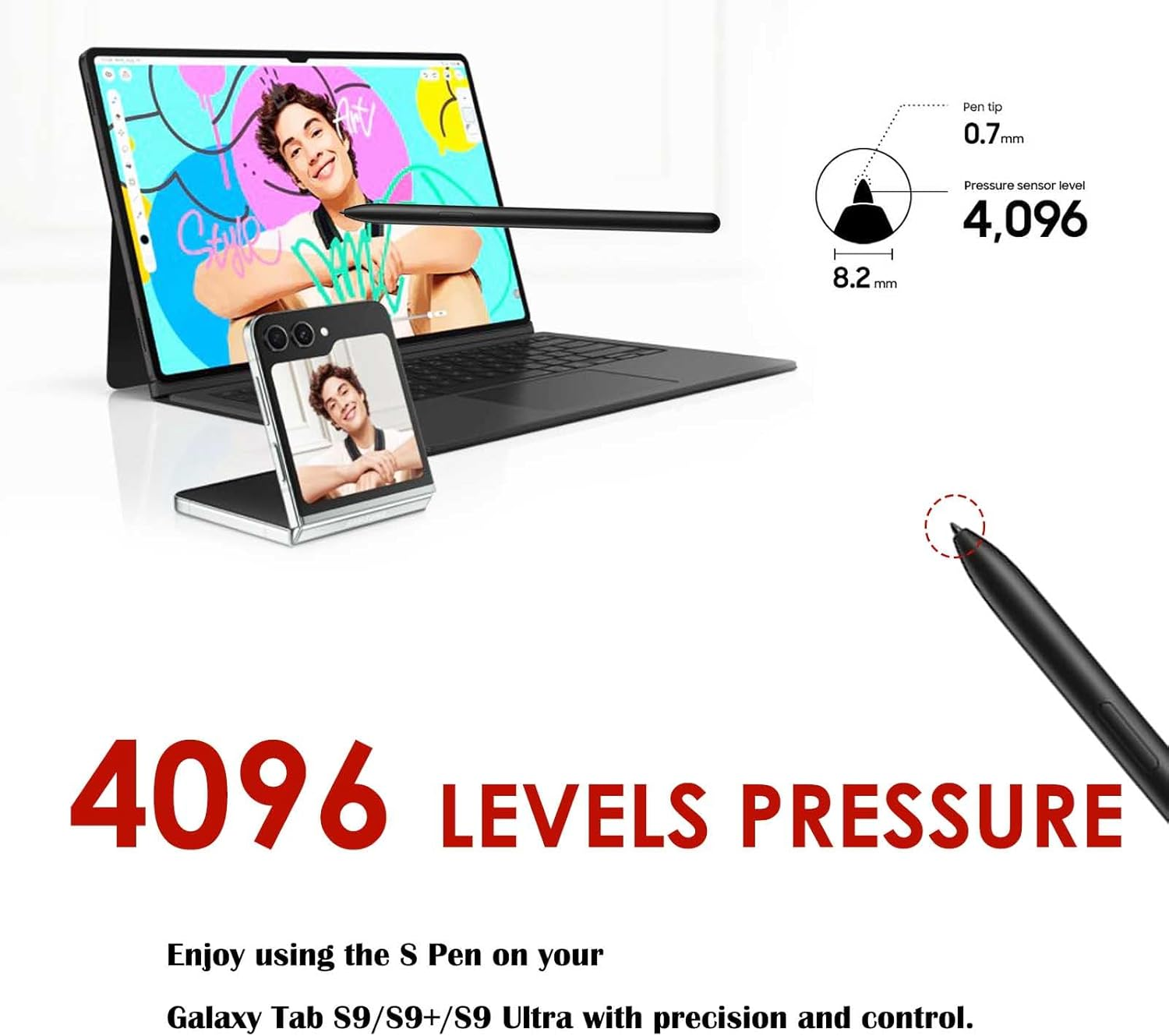 Galaxy Tab S9 Stylus Pen Replacement for Samsung Galaxy Tab S9/S9 Plus/S9 Ultra S Pen All Versions, Galaxy Tab S9/S9+/S9 Ultra Stylus Touch S Pen with Magnetic Attachment + 5 Tips (Black) - Black image number 2