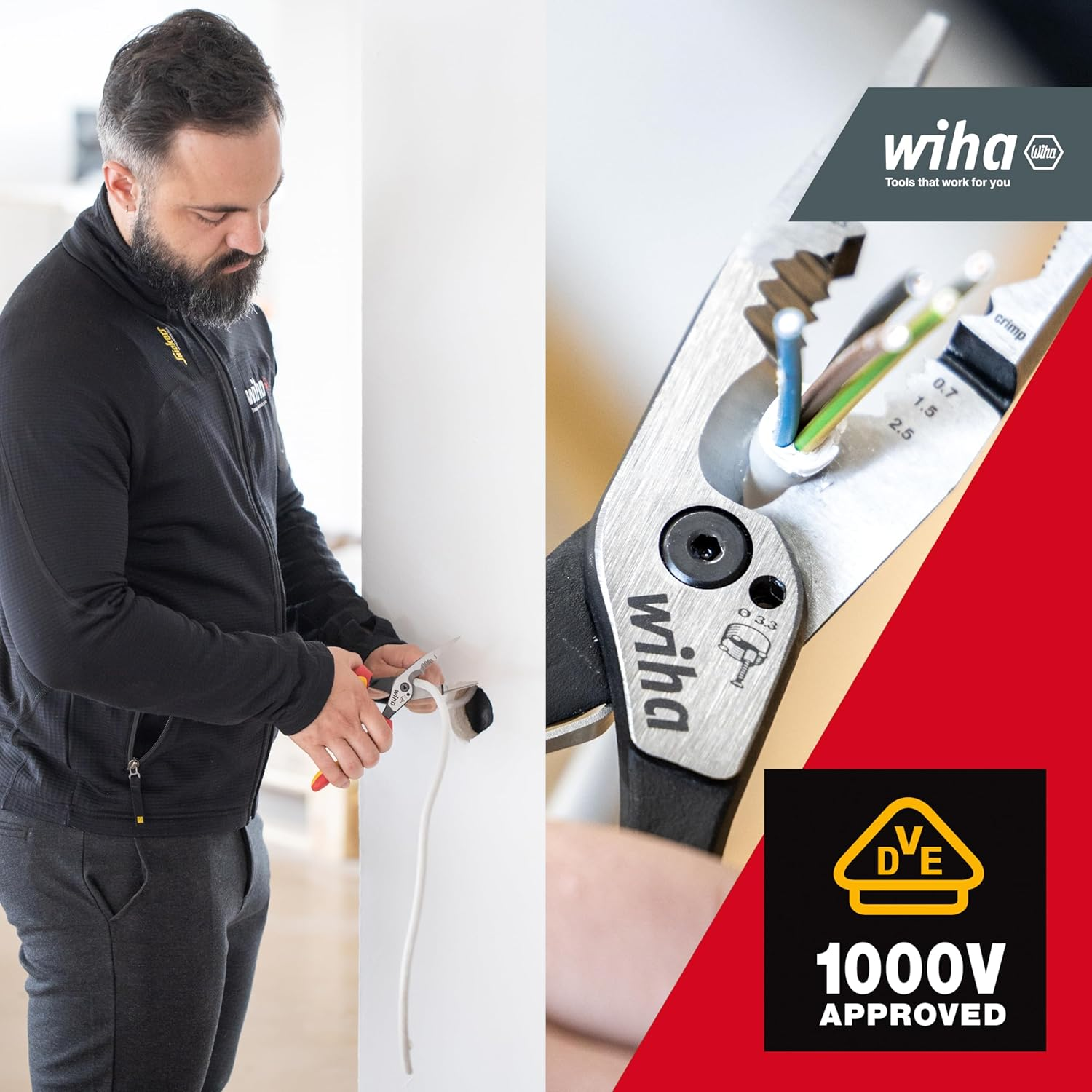 Wiha Multifunctional Pliers for Electricians 8-In-1 I Crimping, Stripping, Cutting, Gripping, Deburring, Bending, Screwing, Cutting Screws (45705) image number 1