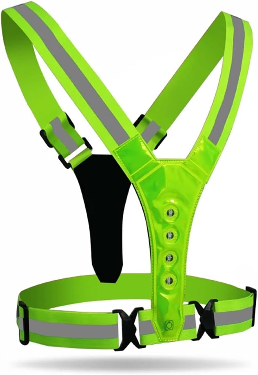 Jiningxinxin Motorcycle LED Reflective Vest Night Running Vest Glowing Reflector Straps Safety Vest Cycling Vest Warning Lights Reflective(Green) image number 3