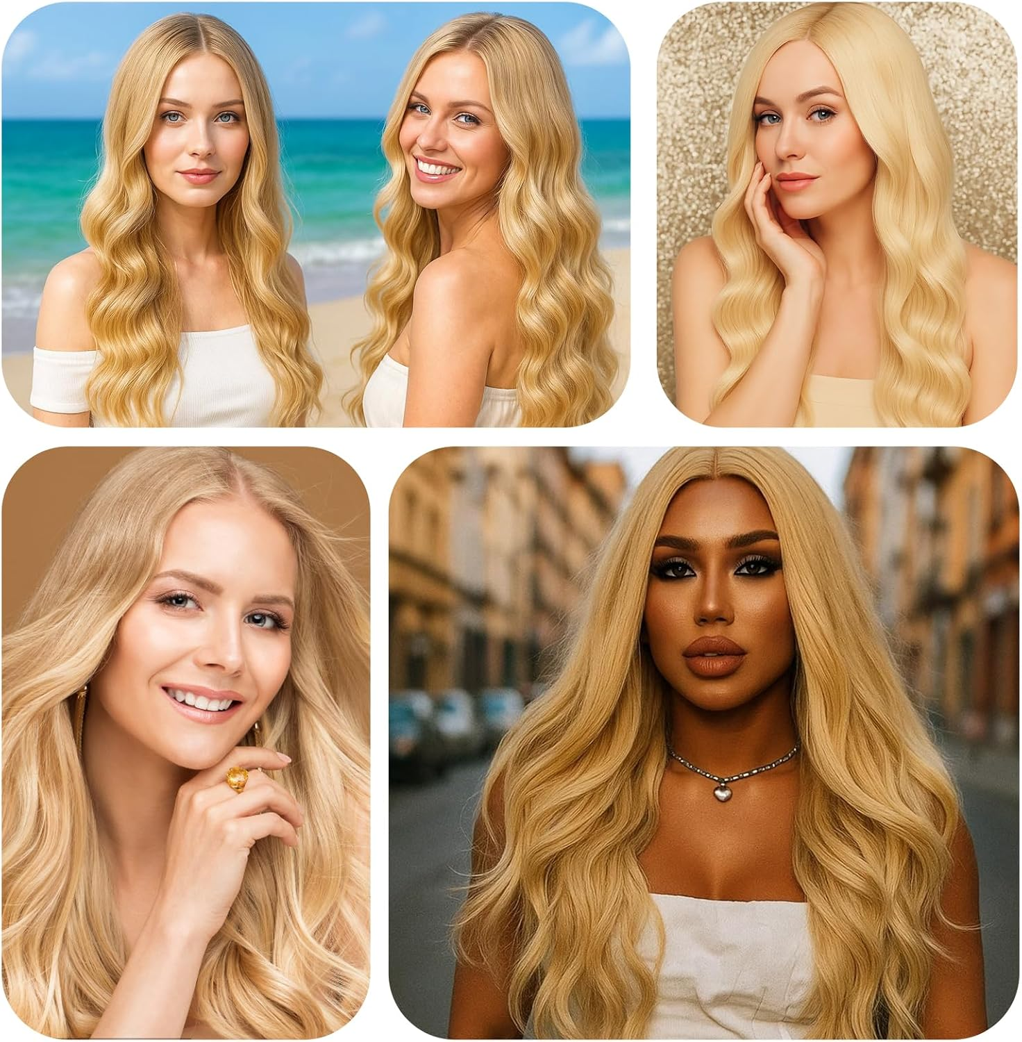 Set of 3 Long Wavy Blonde Wigs for Women and Girls, 28 Inch Long Curly Full Hair Wavy Heat Resistant Wig Cosplay Costume Charming Wig for Daily Carnival Fancy Dress (2 Hair Nets) image number 5