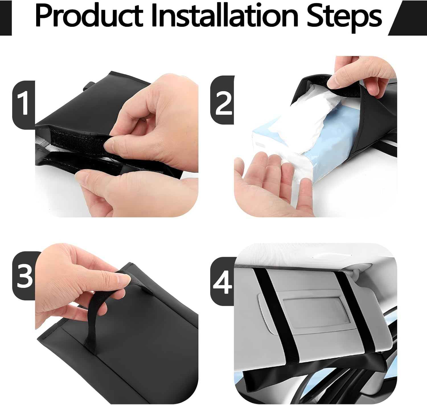 2Pcs Car Tissue Holder, Soft PU Leather Sun Visor Tissue Holder, Napkin Dispenser for Car (Black+White) - Black+White image number 5