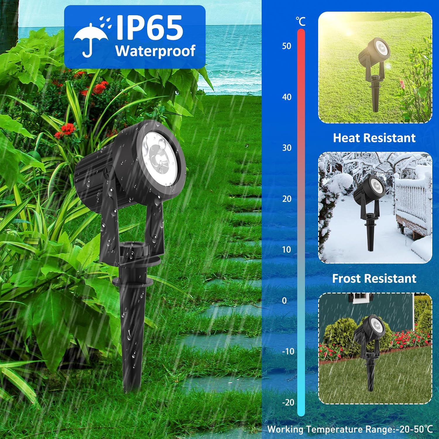 T-SUNUS Solar Spotlight for Outdoors, 2-In-1 Solar Garden Lights, Coloured 6 Colour Changing IP65 Waterproof Solar Lights for Outdoor Garden RGB for Tree Spotlight Path Yard Garage