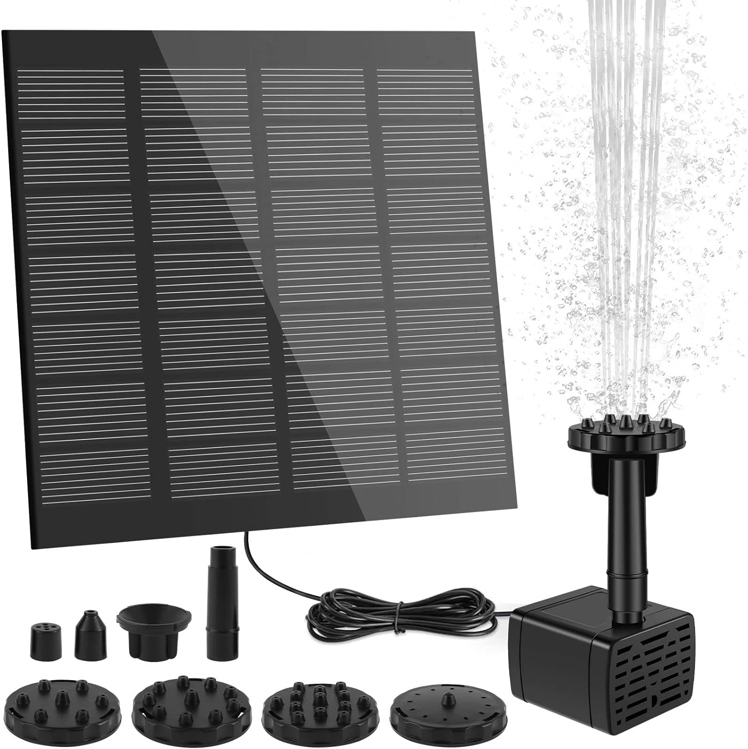 Abizarch Solar Fountain Pump Outdoor DIY Solar Water Pump Kit with 6 Nozzles Solar Water Fountain Pump with 1.5W Panel for Bird Bath Garden Ponds Backyard Pool Fish Tank Solar Pump ZHAZHAMO image number 2