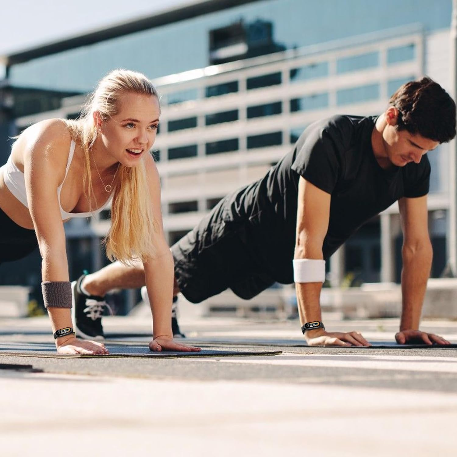 Braided Bands Compatible with Xiaomi Mi Band 10/9/8 Straps for Women Men, Elastic Adjustable Solo Loop Nylon Woven Replacement Wristbands for Xiaomi Mi Band 9/8 - Black+Off-White image number 4