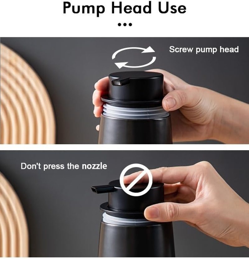 12Oz Black Soap Dispenser - Ceramic Lotion Hand Soap Dispenser with Easy-To-Press Pump, Refillable Liquid Hand Soap Dispenser for Bathroom, Dish Soap Dispenser for Kitchen （Lotion image number 3