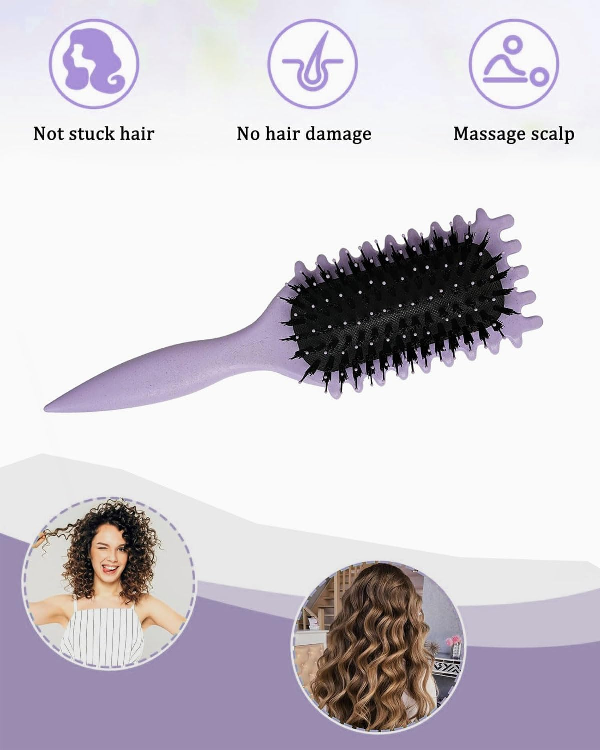 AORHOFJ 1 X Curling Brush, Styling Brush, Multi-Purpose Curling Brush, Curling Brush, Boar Bristle Hair Brush for Defined Hairstyles and Gentle Care Comb image number 2