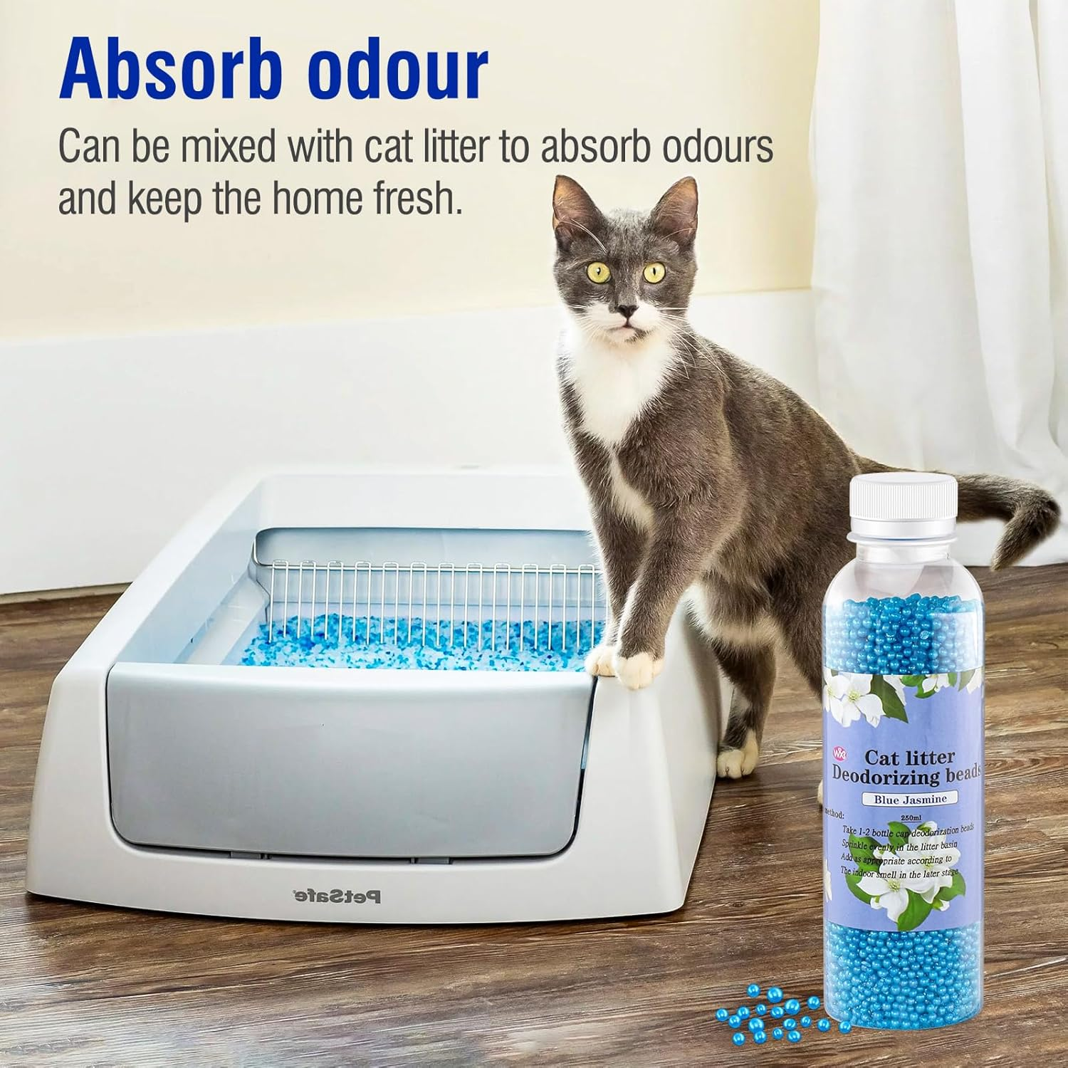 Cat Litter Deodorizer|Cat Litter Box Deodorizer|Cat Litter Crystals,Cat Odor Eliminator for Home, 8.5 Oz (Black+Blue) image number 3