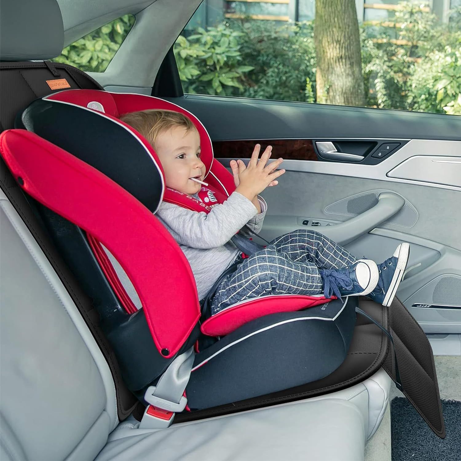 Car Seat Protector for Child Seat, 2 Pack Seat Mats for Car, 600D Thick Waterproof Car Seat Cover Non-Slip Backing Pad for Pets, Universal Wear Resistant Carseat Mat with Organizer Pockets image number 4