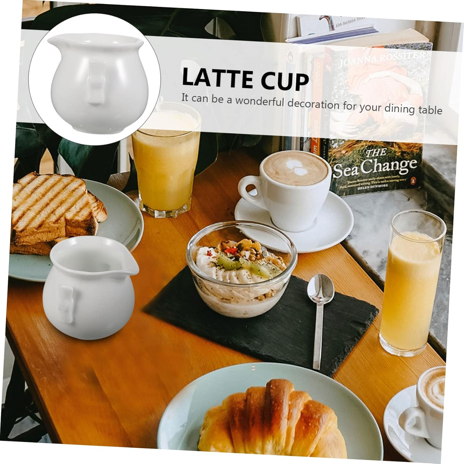 POPETPOP 3Pcs White Ceramic Milk Jugs Coffee Frothing Cups Creative Frothing Pitchers for Espresso Machine Accessories and Latte Art in Home and Caf&eacute; Use