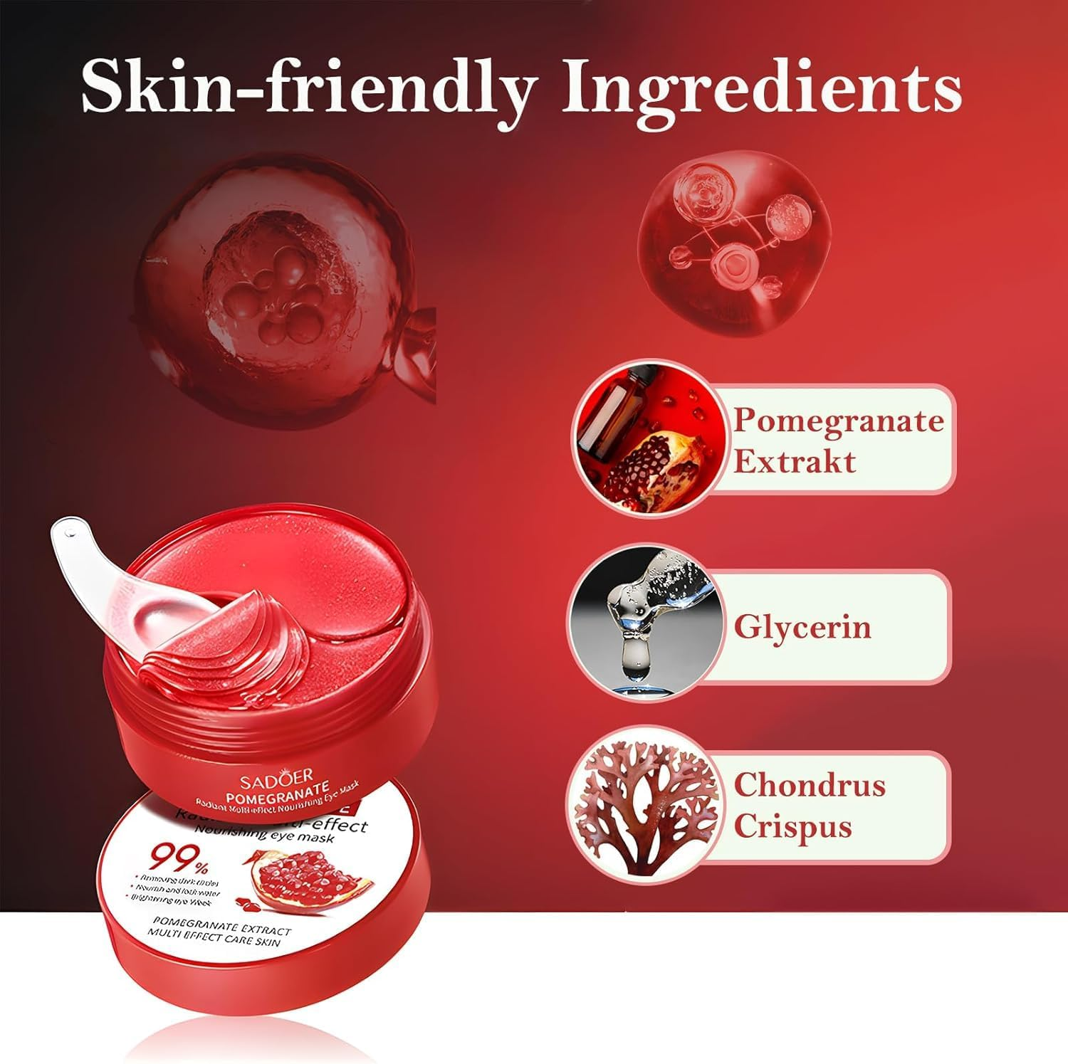 Under Eye Mask, Collagen under Eye Patches for Puffiness Eye Care, Hyaluronic Acid Deep Moisturizing Pomegranate Eyes Gel Pads for Reducing Dark Circles Wrinkles, Smooth Repair the Eyes Skin Treatment image number 2