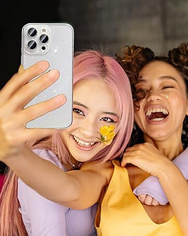 AMITOME Glitter Clear Phone Case for Iphone 13 Pro Max 6.7 Inch- Sparkle Bling Shockproof Rugged Protective Cover,Camera Lens Protection Anti-Yellowing Slim Design Crystal Transparent Case-White