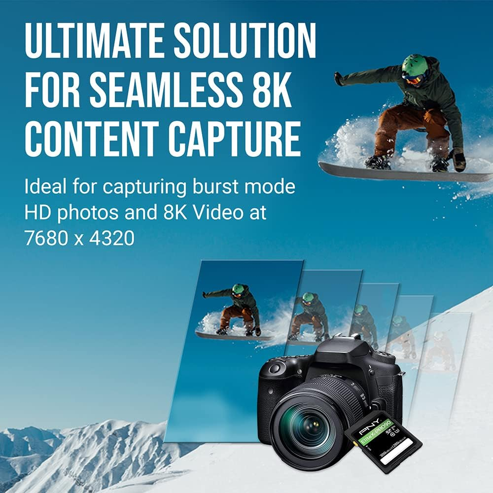 PNY 64GB Elitex-Pro90 UHS-II SDXC Memory Card &ndash; R300Mb/S W280Mb/S, U3, V90, 8K UHD, Full HD, UHS-II for Professional Photographers & Content Creators, DSLR, Mirrorless Cameras, Advanced Video Cameras image number 5