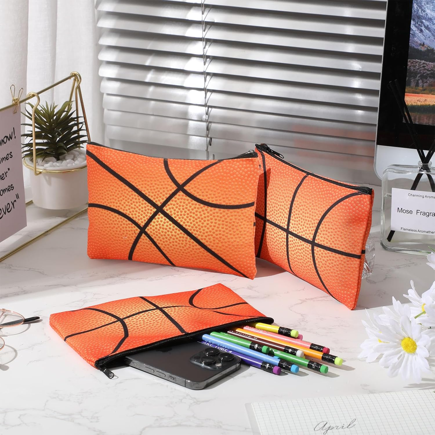 Eccliy 20 Pcs Sport Makeup Bag Sport Cosmetic Bag Canvas Gifts Softball Volleyball Football Baseball Accessories for Girls Toiletry Pouch with Zipper for Women Team Party Favors, 8 X 5 Inch, image number 3