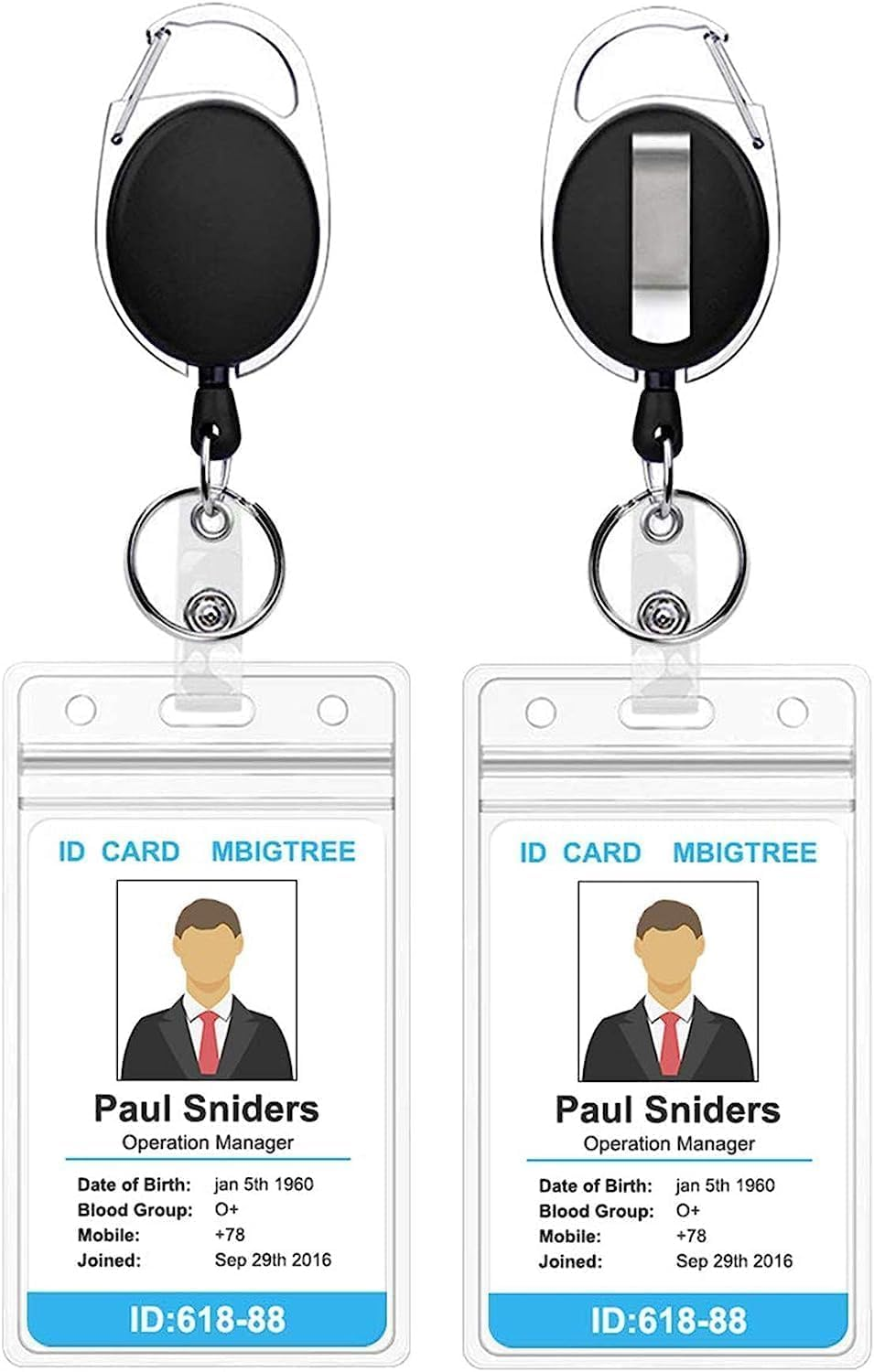 LH-2 Pack Badge Holders, Vertical PU Leather ID Badge Card Holder with 1 Clear ID Window, with Detachable Neck Lanyard Strap and Retractable Badge Reel ID Card Holders Set