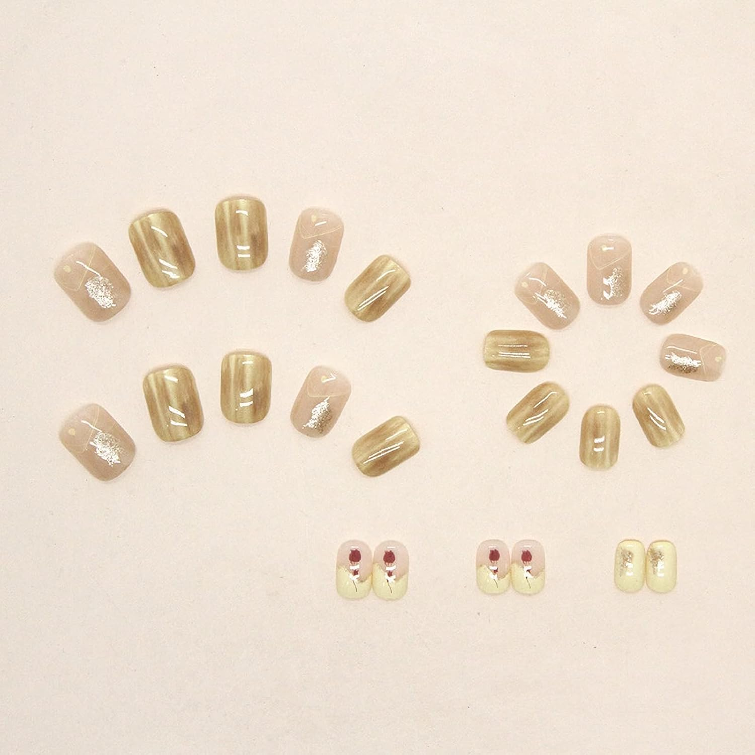 RYUUSEI 24Pcs Yellow Press on Nails Short Square Fake Nails Flower False Nails Squoval Stick on Nails Glue on Nails Glossy Full Cover Acrylic Nails for Women image number 2