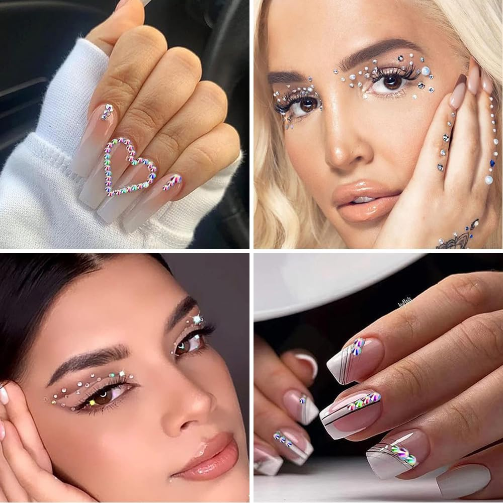 2000 Pieces Flat Back Gems round Crystal,With Tweezers and Rhinestones Picking Pen for Clothes Fabric Shoes Jewelry Making Nail Art image number 2