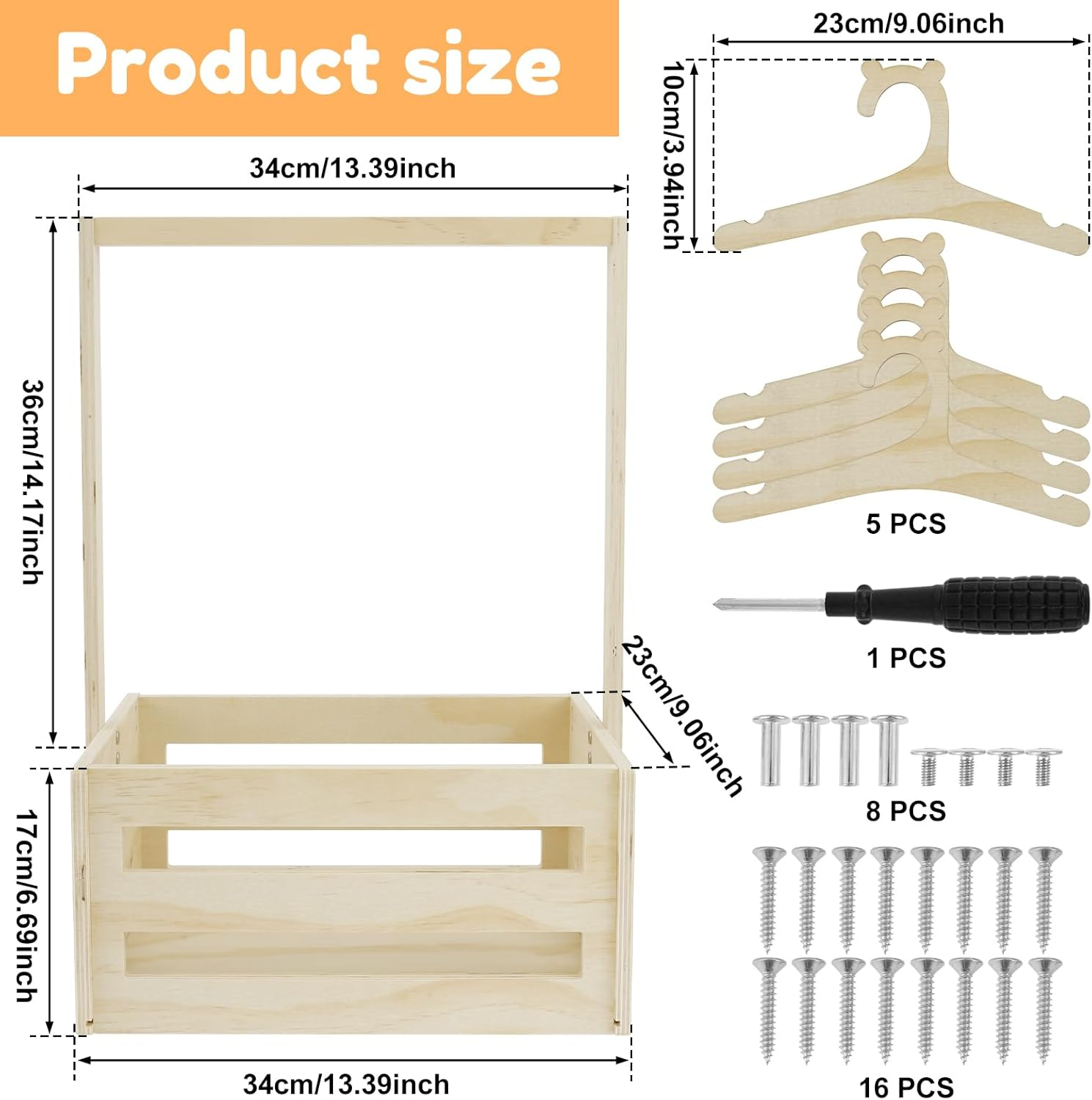 Wooden Baby Shower Crate Closet, Baby Storage Crate with Handle, Decorative Basket for Baby Shower Gifts, Welcome Gift Basket for Newborn Boys Girls, Pregnancy Gifts for New Parents image number 5