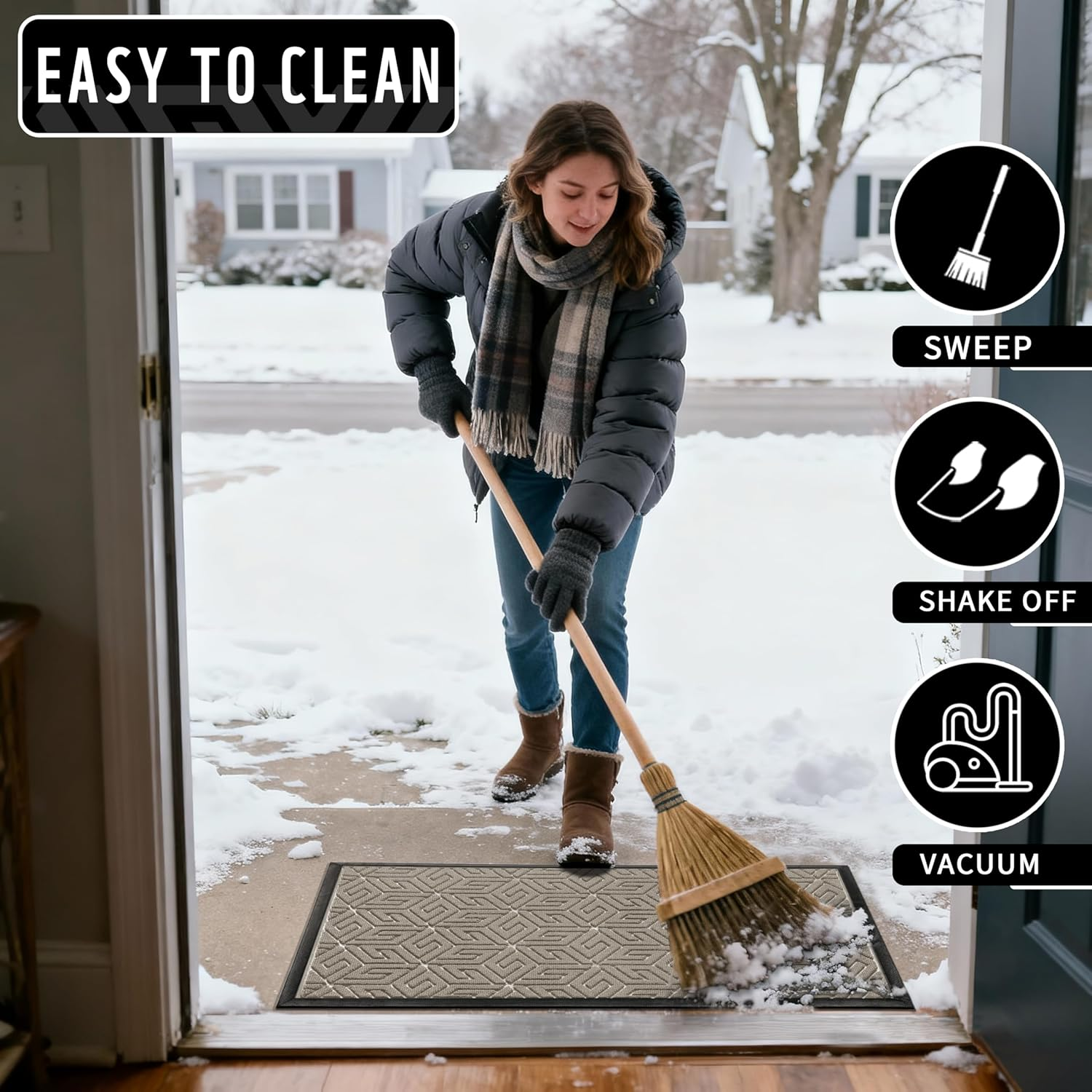 Yimobra Sturdy Front Door Mat, Heavy Duty Doormat for Outdoor Indoor, Non Slip Rubber Floor Mat for Entry, Easy Clean, Waterproof, Low Profile, Patio, Busy Areas, 17X29.5 Inch, Pale Khaki image number 1