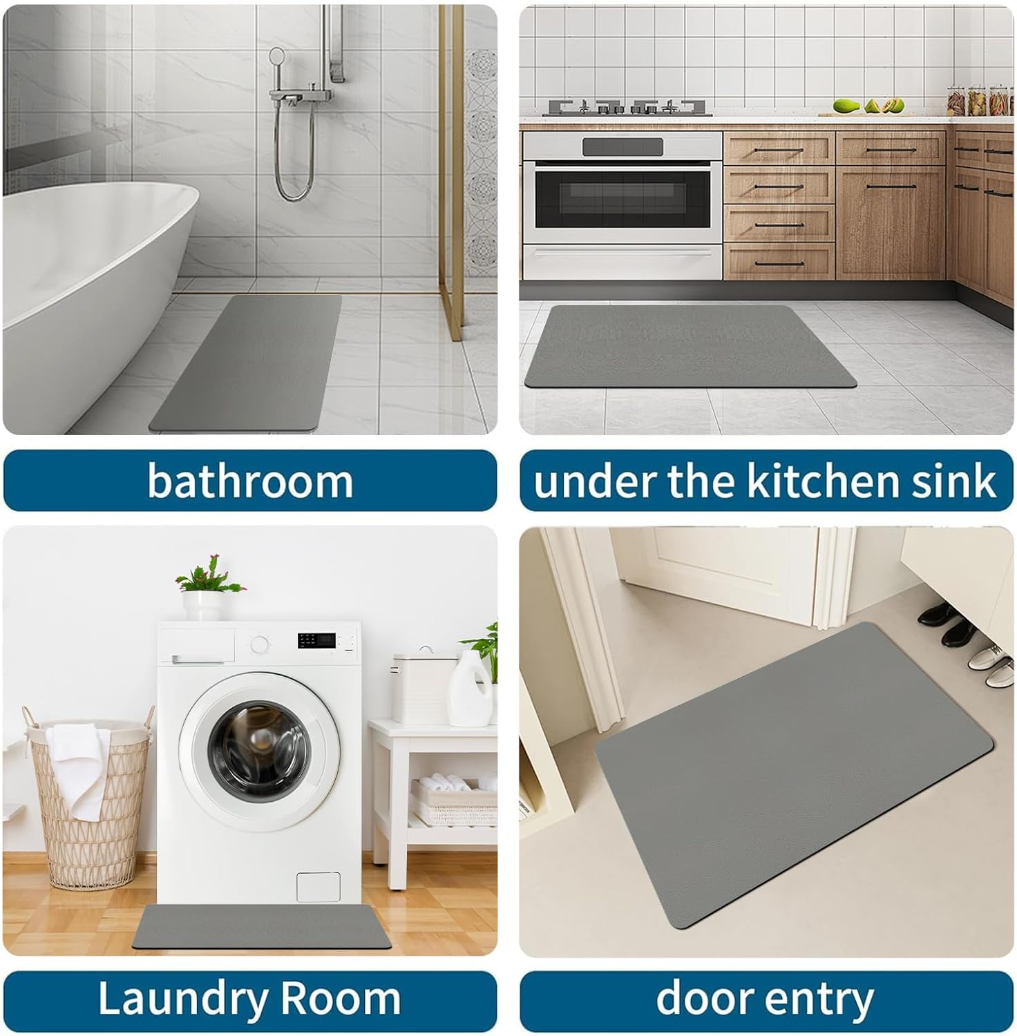 Bath Mat, Bathroom Rugs Super Absorbent Shower Mats Quick Dry Non Slip, Shower Rug for Bathtub Thin Rubber Mats for Bathroom Floor, Bathtub, Shower(Light Grey, 40 X 60 Cm) image number 4