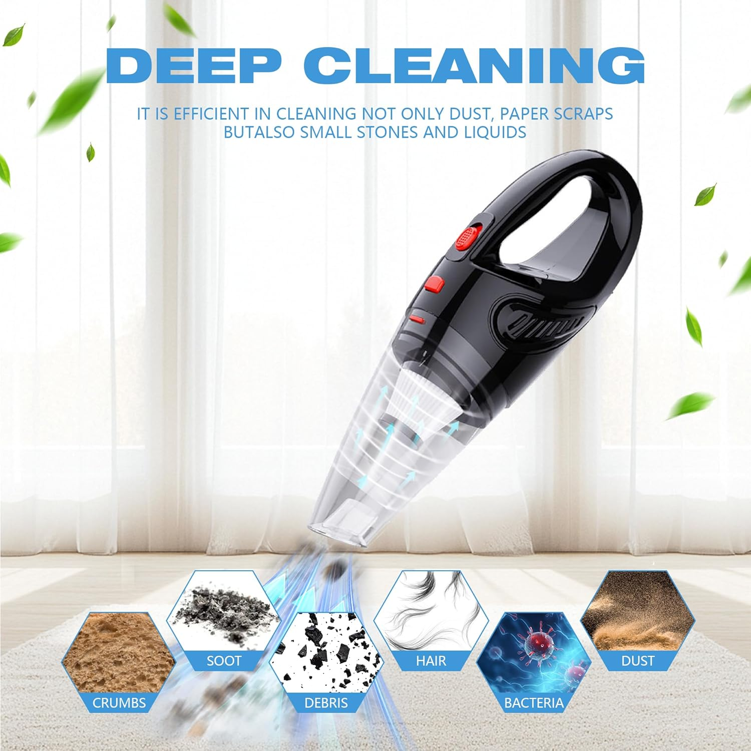 Car Vacuum Cleaner 9-Piece Set, 5000PA Powerful Cordless Vacuum Cleaner, Portable Wet and Dry Handheld Vacuum Cleaner, 120W​​​​ USB Fast Charging, Suitable for Car, Home, Office, Sofa, Pet Hair image number 4