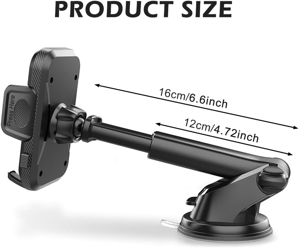 Premium Car Phone Holder Mount with 80Lbs Super-Strong Suction, Anti-Shake Stabilizer for Bumpy Roads, Universal Dashboard, Air Vent, Windshield Phone Stand image number 1