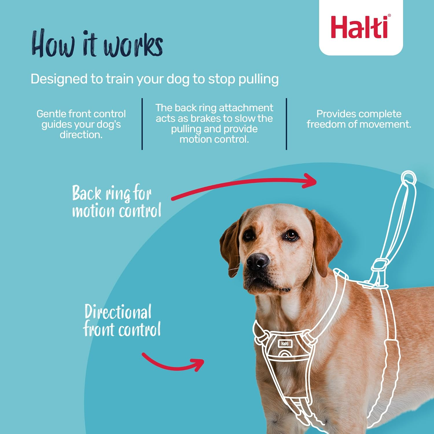 HALTI No Pull Anti-Pull Harness - Prevents Your Dog from Pulling on the Lead, Padded Chest and Leg Strap, Reflective Strap Material, Easy Adjustment and Use (Size M, Walnut Brown)