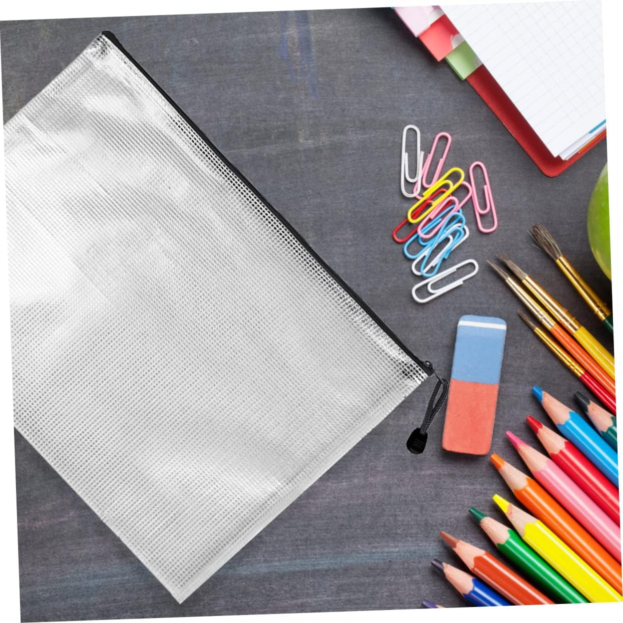 KICHOUSE 10Pcs Document Pouch Bag Zipper Pouch Large Mesh Zip Bag for Office School Travel