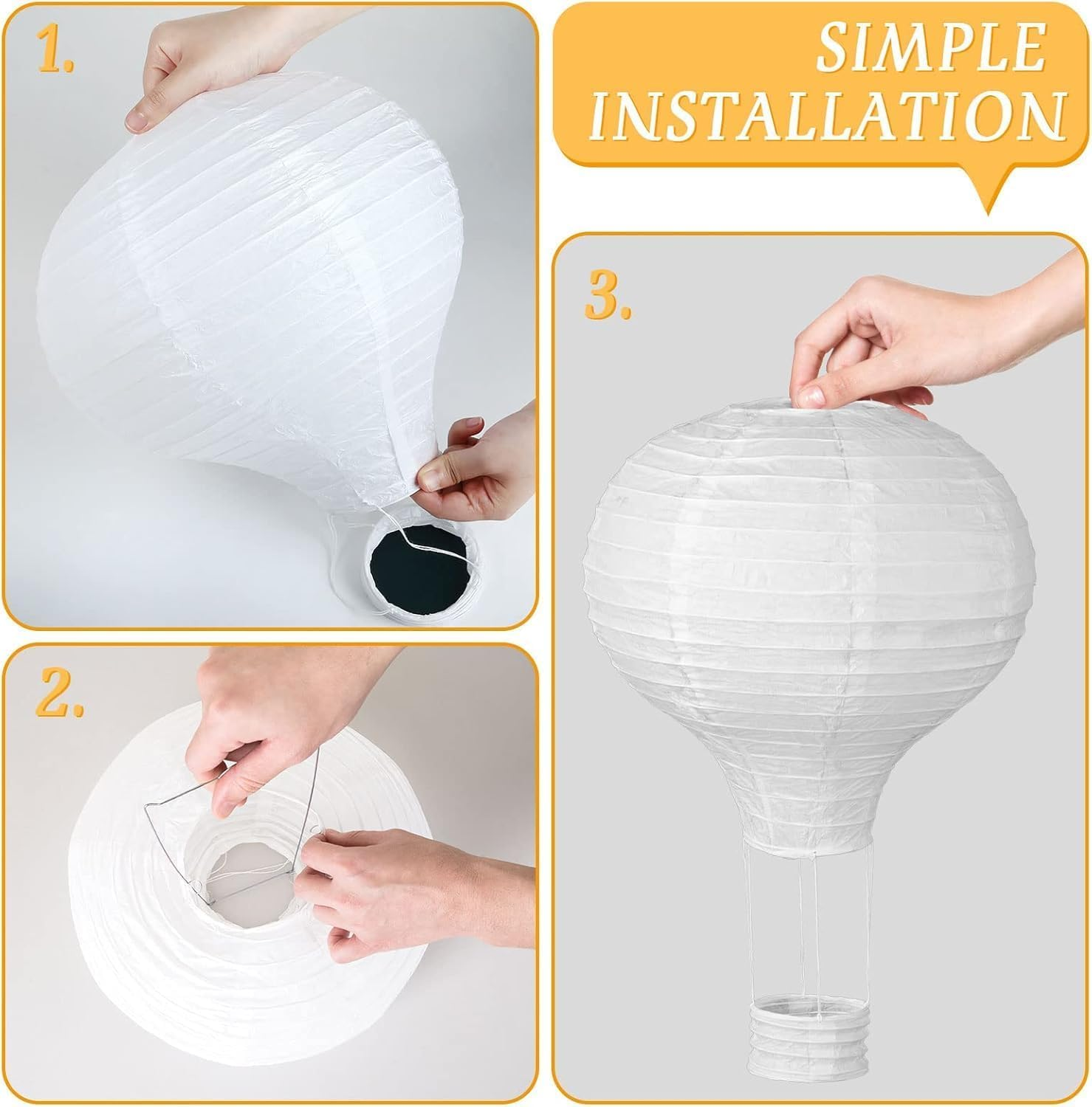 (6 Packs) 12-Inch White Paper Lanterns Decorative Chinese/Japanese Hanging round Paper Lanterns Lamp for Birthday, Wedding, Christmas Xmas, Bridal, Home Decor, Party Decoration (Hot Air Balloon) image number 4