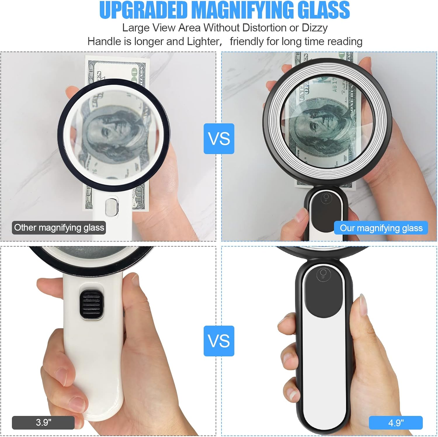 Rechargeable Magnifying Glass with Light, 30X 4.7IN Handheld Large Lightweight Lighted Magnify Lens 21 LED 3 Modes Illuminated Book Magnifier for Kids,Seniors,Reading,Inspection,Coin,Jewelry image number 1