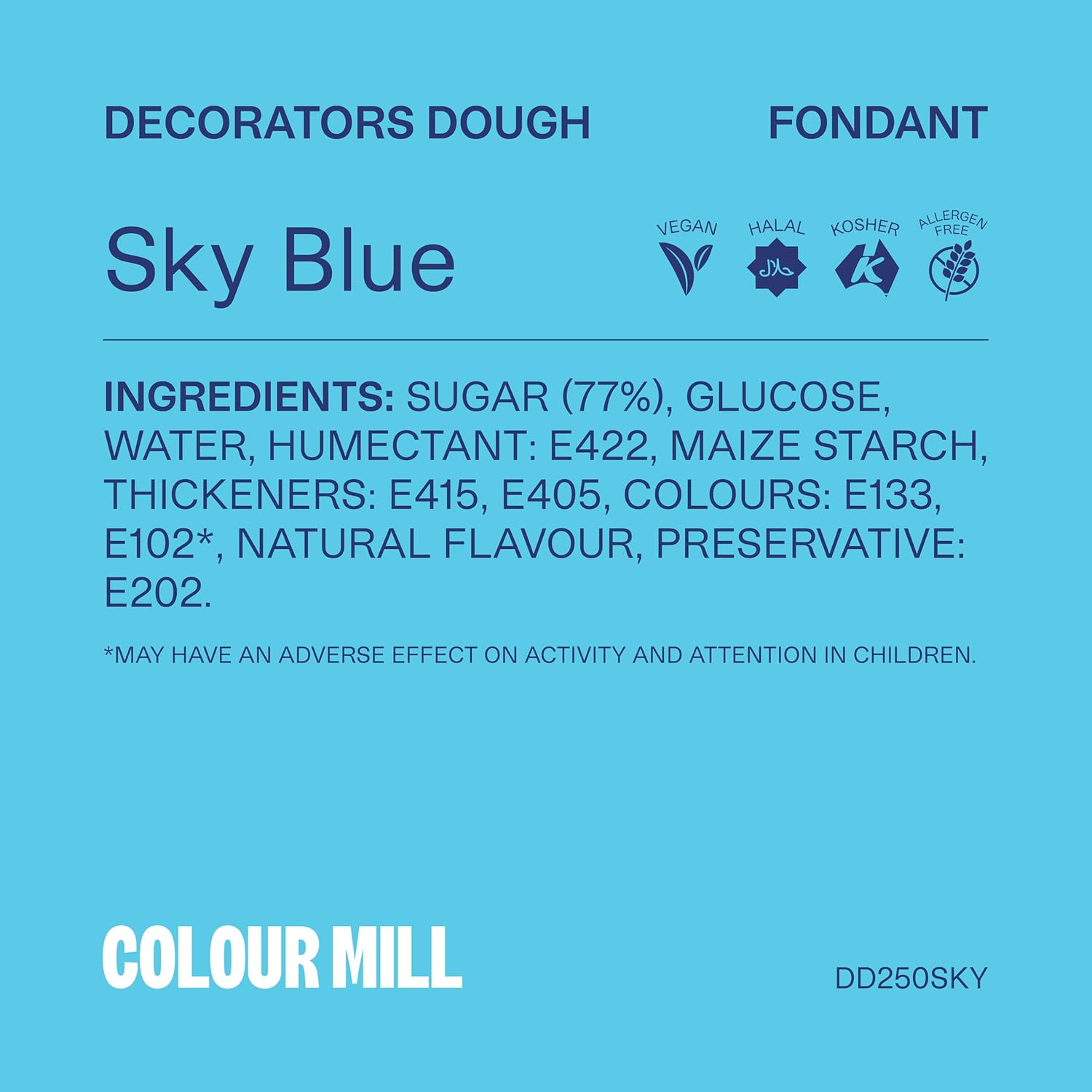 Colour Mill Decorators Dough Premium Ready to Roll Fondant Sky Blue 250G image number 1