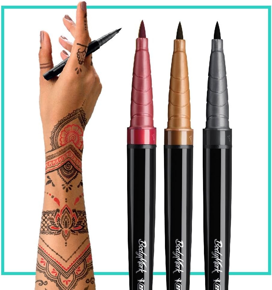 BIC Bodymark Temporary Tattoo Markers and Stencils, Henna Vibes Kit - Assorted Colours, Pack of 3+2 (MTBP31HN-AST) image number 3