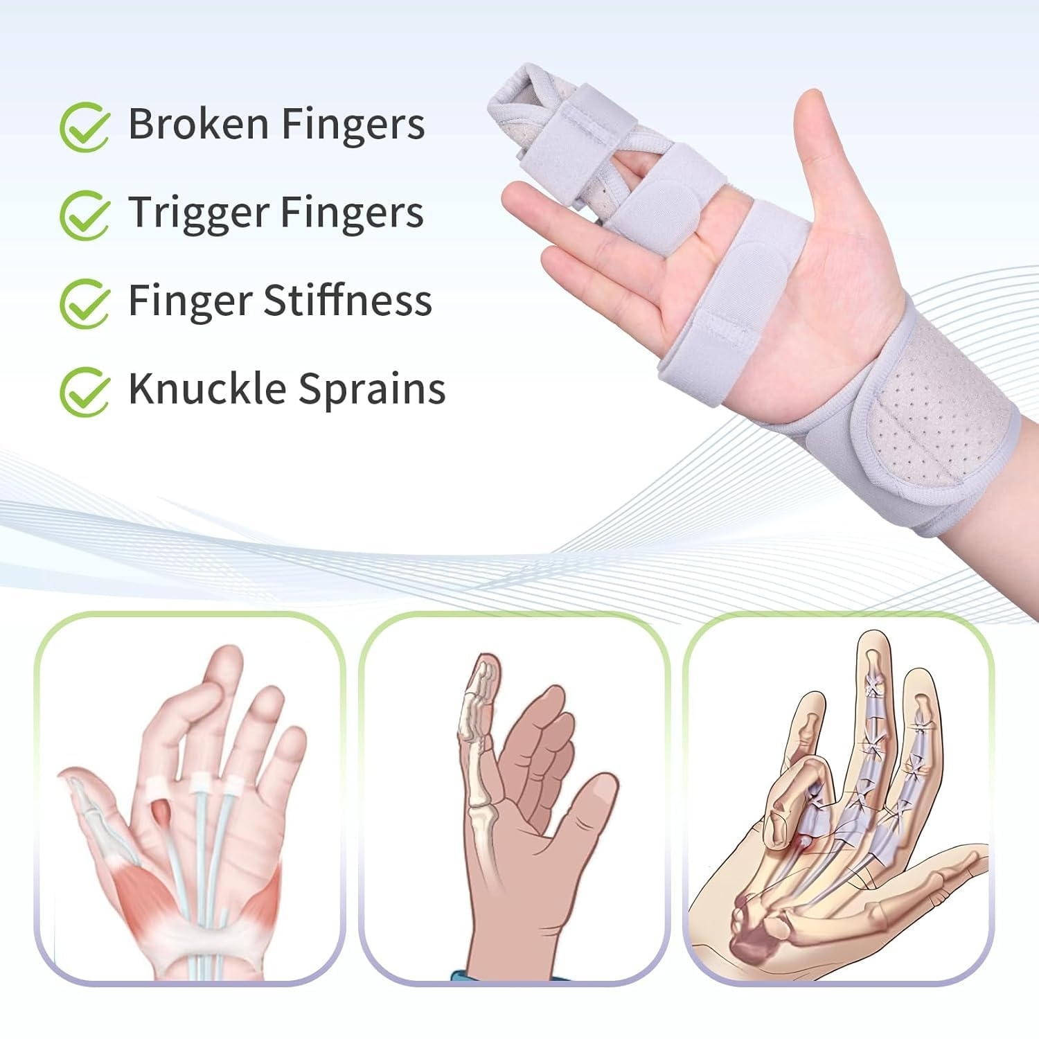 Trigger Double Finger Splint Brace Joint Stabilizer, Middle Hand Brace with Broken Finger Support Pinky Pointer Splint image number 1