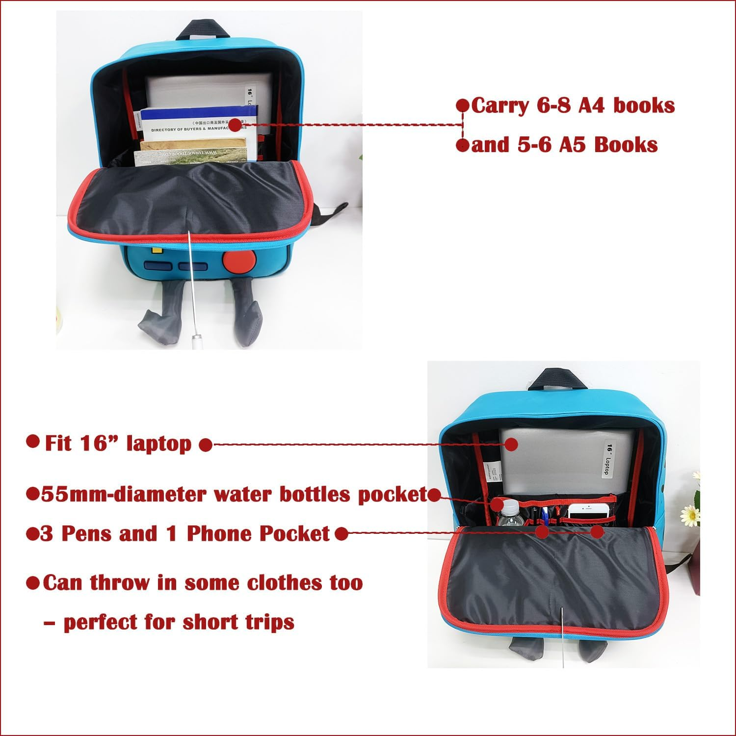 IBSLBMO Cartoon Robot Travel Laptop Cute Backpack Blue PU Robot Animal Bmo Finn Jake Adventure Trip Backpack, Blue, Medium, Cute image number 1