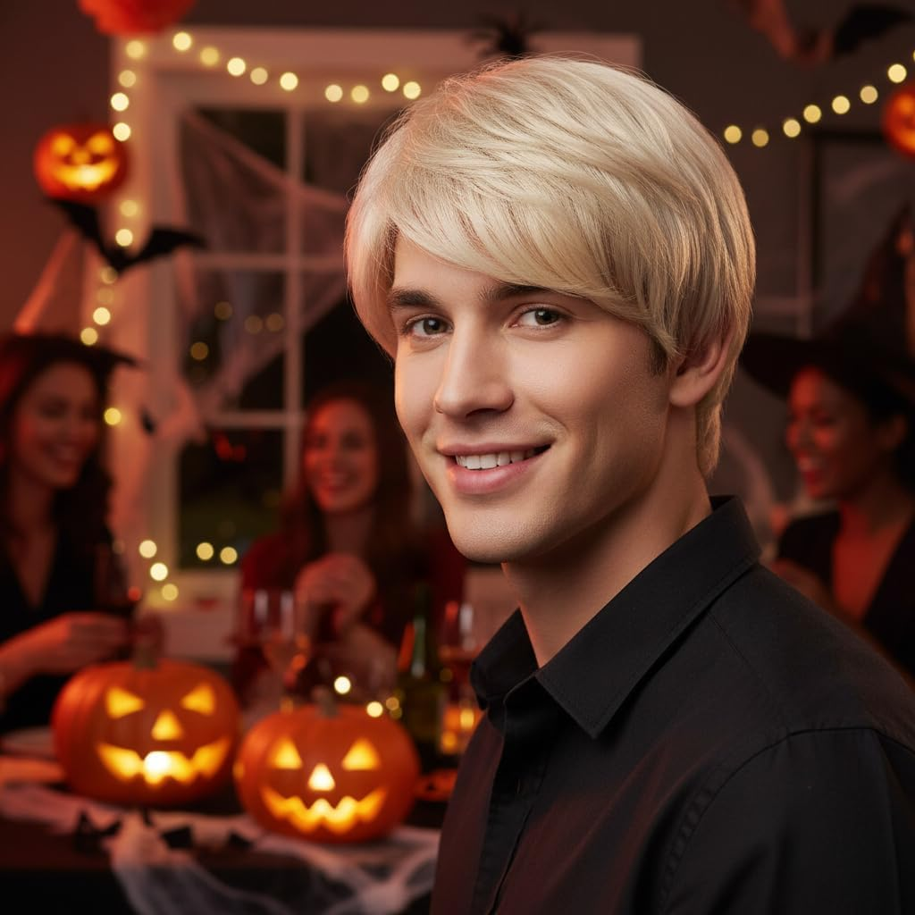 Men'S Short Blonde Wig Heat Resistant Synthetic Hair for Daily Use, Natural Looking & Comfortable Fit - Damaill image number 1