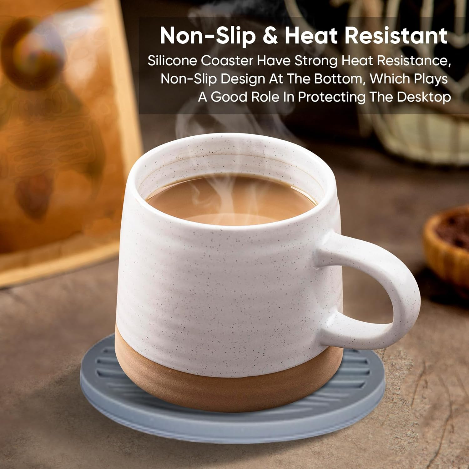 6 Pack Rubber Drink Coasters,Coasters for Drink with Holder,Silicone Cup Mat Non-Stick,Non-Slip,Thickened Live for Hot or Cold Drink-Pure Gray image number 6