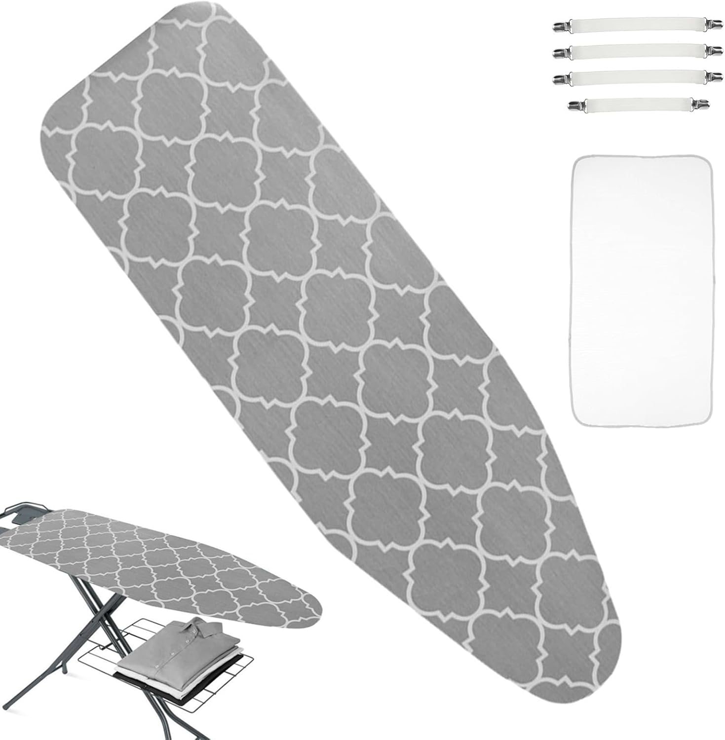 Ironing Board Cover,50Cm X140Cm Thick Cotton Iron Cover with 4 Fasteners with Elastic Edges Scorch Resistant Ironing Board Cover Set(Gray) image number 1