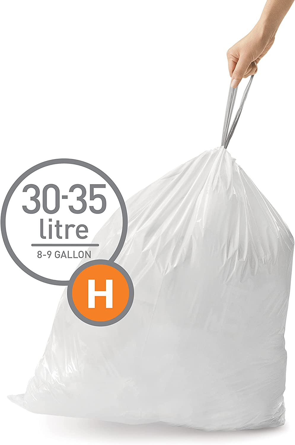 Simplehuman Code H Custom Fit Drawstring Rubbish Bags, 30-35 Liter / 8-9 Gallon, White, 100 Count image number 3