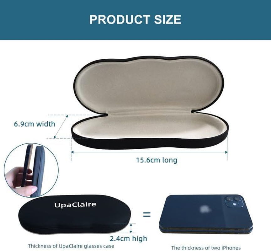 Upaclaire Clip-On Glasses Case Slim Hard Shell Ultra-Light Retro Flat Glasses Storage Box Compression Resistant Black - Black image number 6