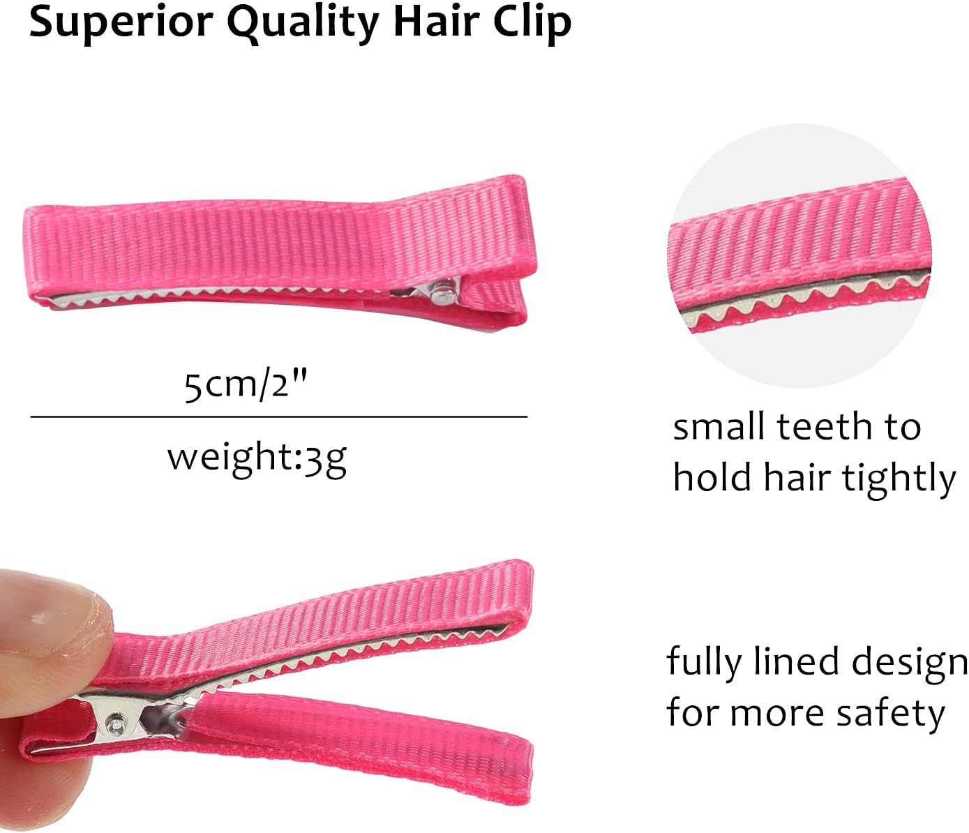 Cinaci 60 Pack/30 Pairs Solid 2 Inch Grosgrain Ribbon Fabric Covered Fully Lined Alligator Hair Clips Duckbill Small Cloth Wrapped Barrette DIY Craft Hair Bows Accessories for Baby Girls Toddlers Kids image number 3