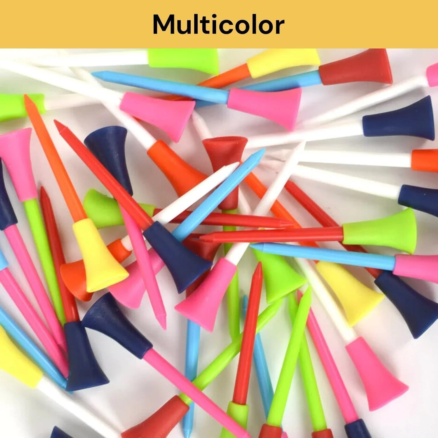 50-Pack Rubber Cushion Top Golf Tees - Unbreakable Plastic Tees with Mixed Colors (3 1/4 Inch, 83Mm) | Durable Golf Training Accessories | Idea Gifts for Golfers & Family Men/Women image number 1