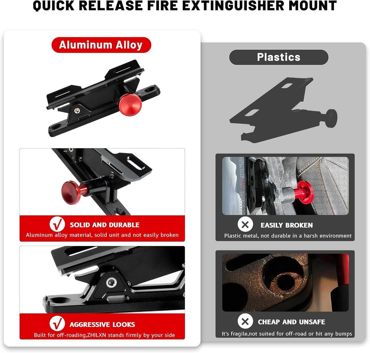 Quick Release Fire Extinguisher Mount - Aluminum Adjustable UTV Roll Bar Fire Extinguisher Holder Mounting Bracket for Jeep Wrangler TJ JK JL JKU Polaris RZR Ranger Cam-Am X3 Universal image number 1