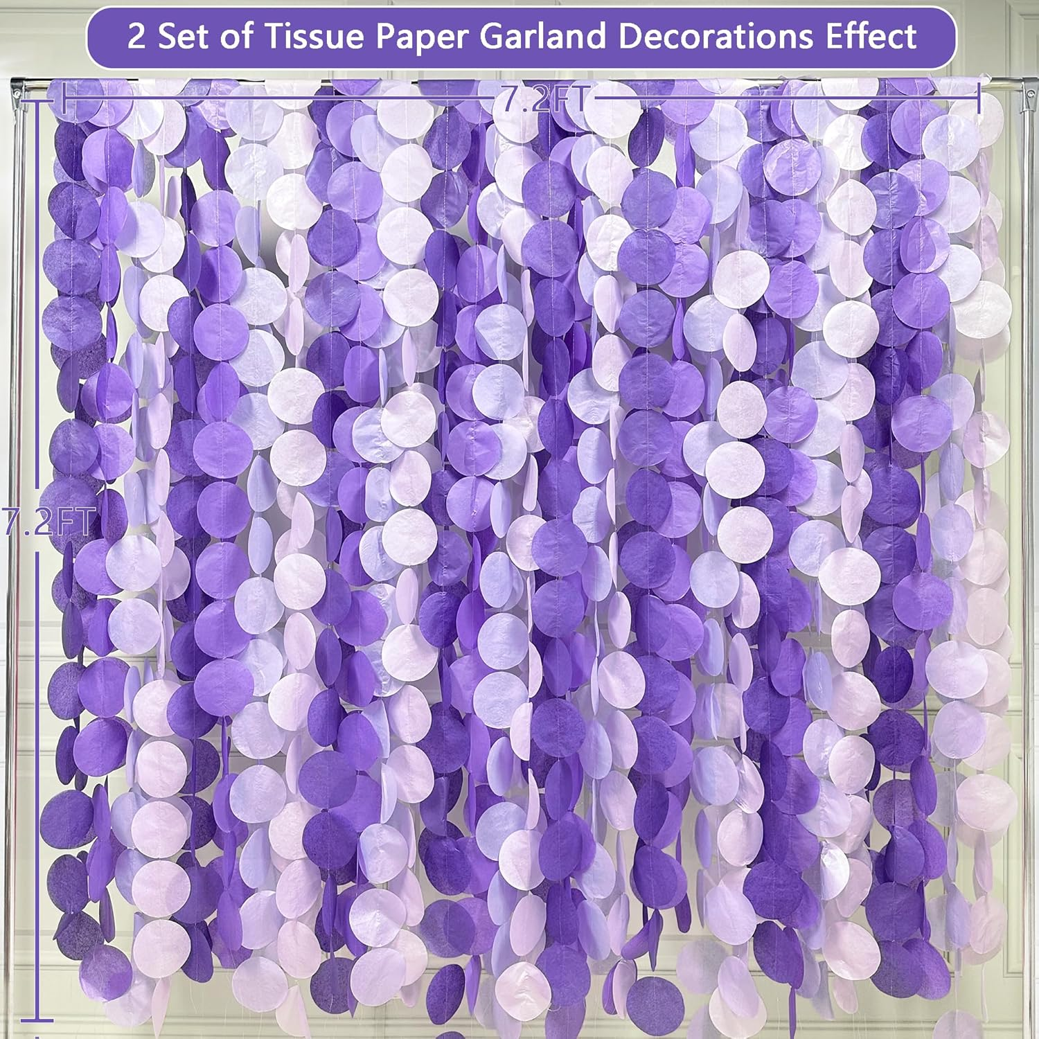 205 Ft Ombre Purple Lavender Circle Dot Backdrop Streamer Tissue Paper Polka Dot Hanging Garland for Birthday Baby Shower Wedding Bridal Shower Engagement Violet Lilac Party Decorations Supplies image number 4