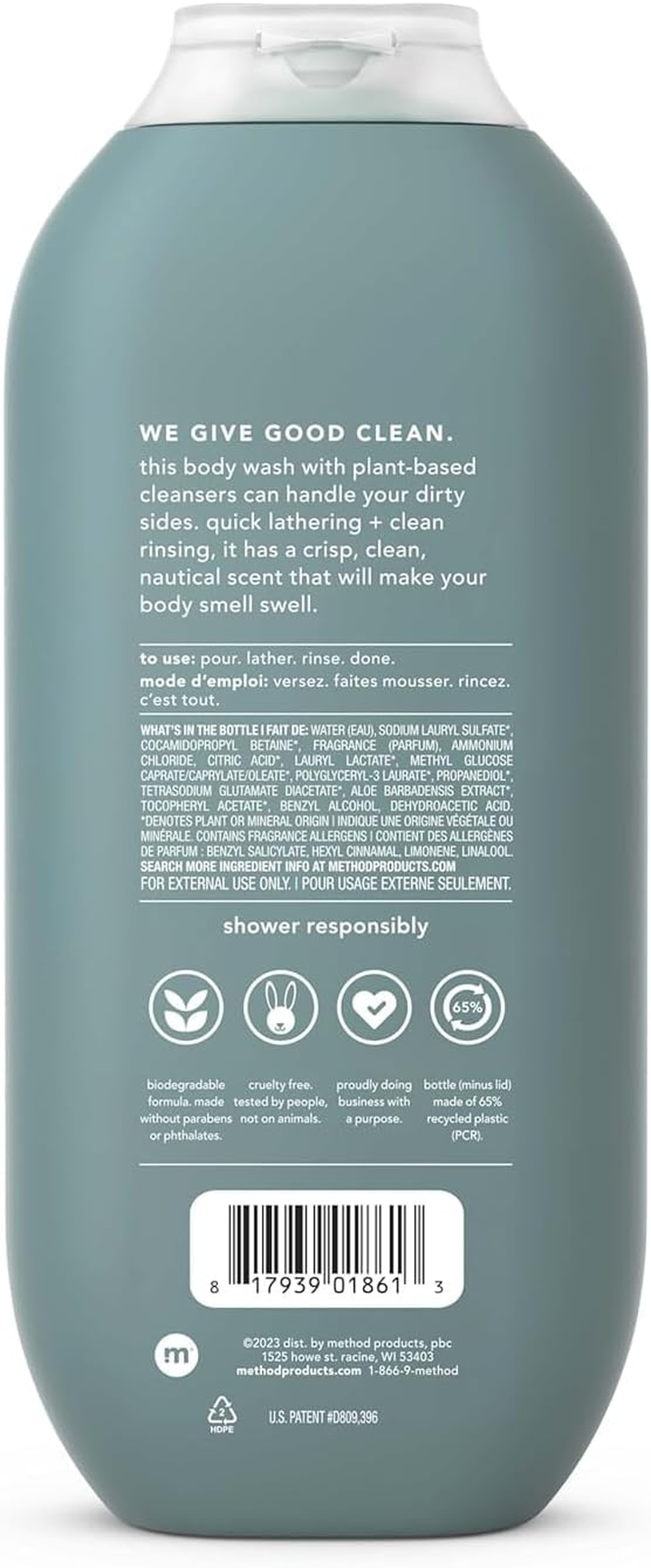 Method Men Body Wash, Sea + Surf, Paraben and Phthalate Free, 18 FL Oz (Pack of 3),Softening image number 4