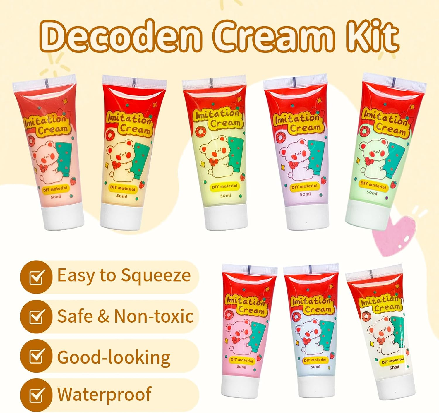 16 Colors Decoden Cream Kit, Fake Whipped Cream Glue Clay, Decoden Phone Case Kit, Suitable for DIY Crafts and Phone Case Accessories Decoration image number 4