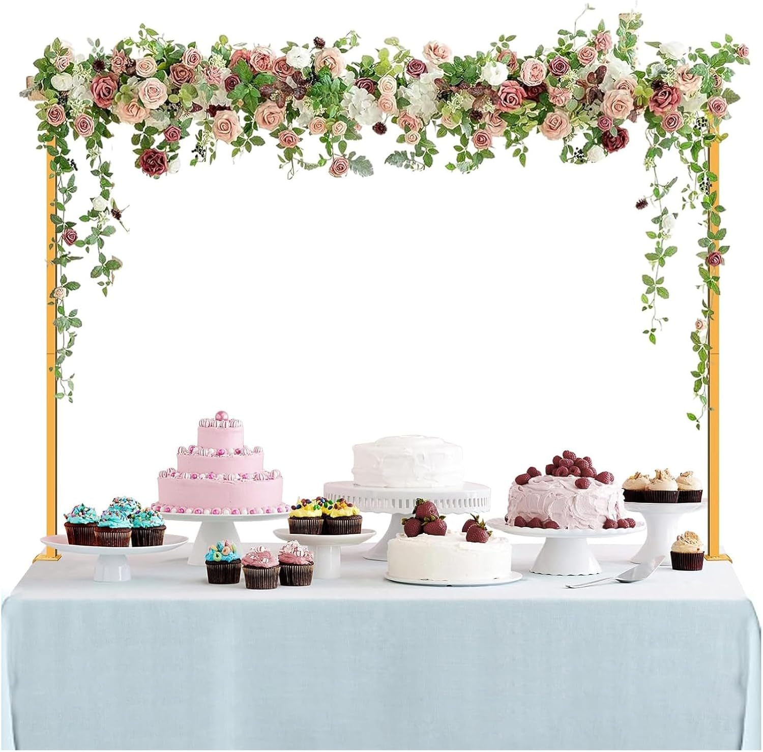 Over the Table Rod Stand with Clamps Adjustable 42-168Cm Height 170-260Cm Width Gold Table Arch Hanging for Wedding Birthday Party Anniversary Decoration Metal Decorating Rod Hanging image number 6