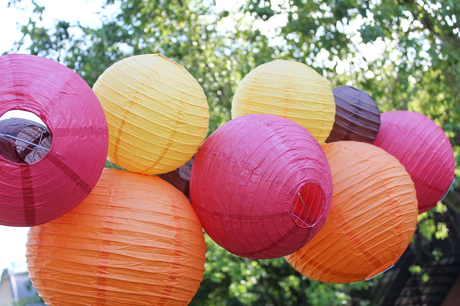 Just Artifacts Decorative Fall round Chinese Paper Lanterns 12Pcs Assorted Sizes & Colors (Color: Happy Harvest) - Navy/ Pineapple/ Silver/ White image number 4