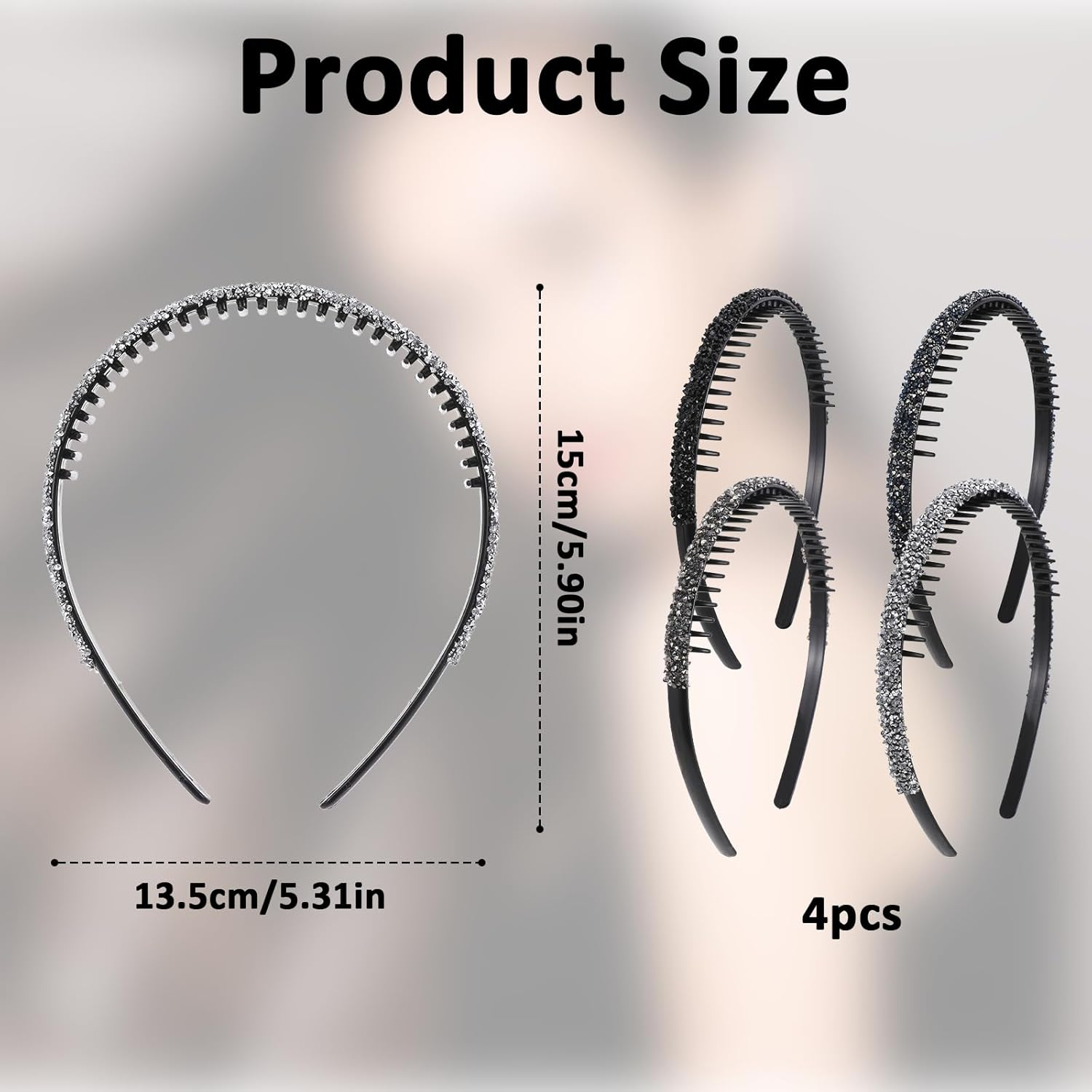 Thinp Pack of 4 Rhinestone Headbands, Non-Slip Headbands, Headbands with Crystal Teeth Comb, Fashionable Crystal Hair Band, Women'S Headband, Shiny Hair Bands, for Girls Daily Party Hair Accessories image number 6