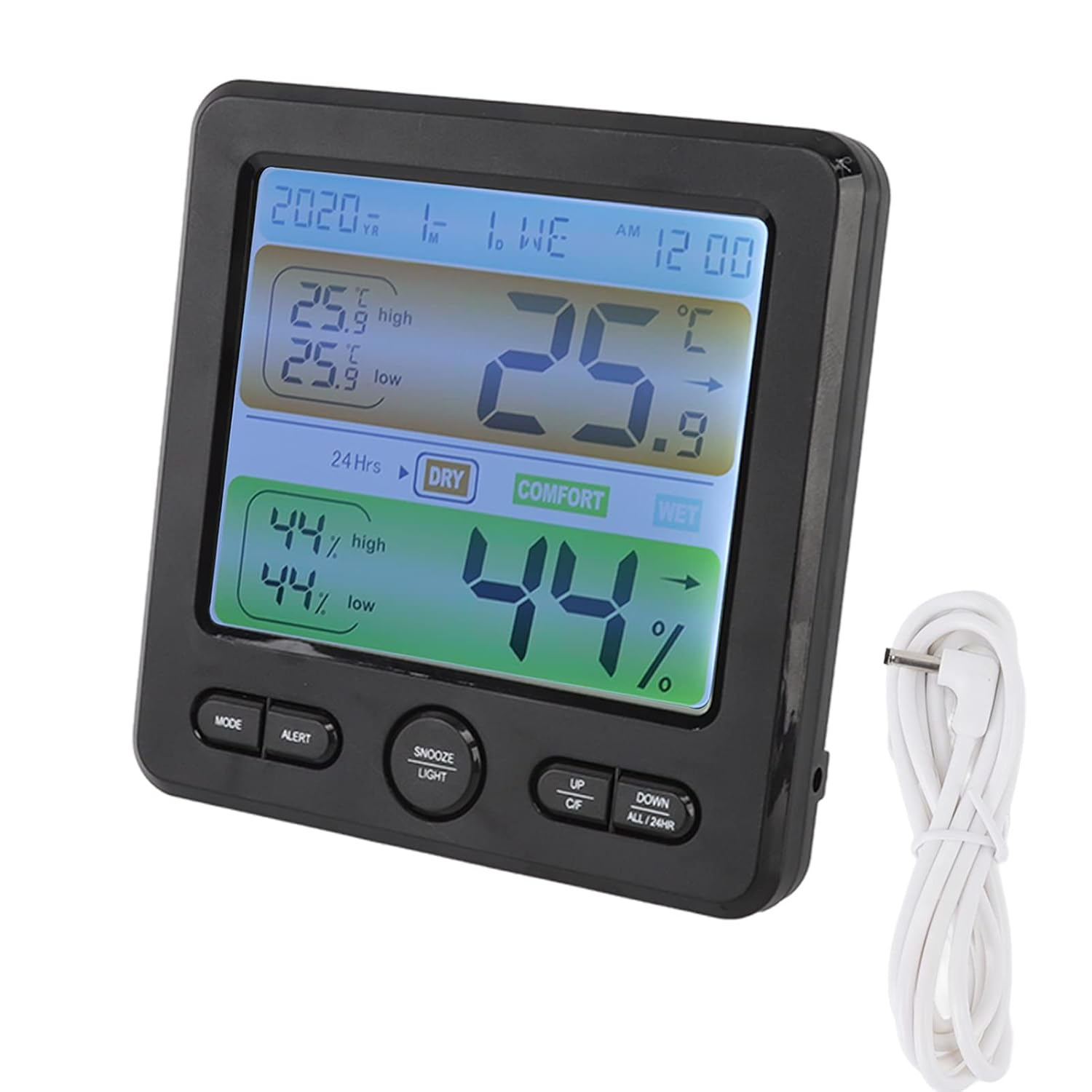 Digital Indoor with Color Screen Alarm - Accurate Temperature & Humidity for Home, Bedside Clock, (Black) image number 1