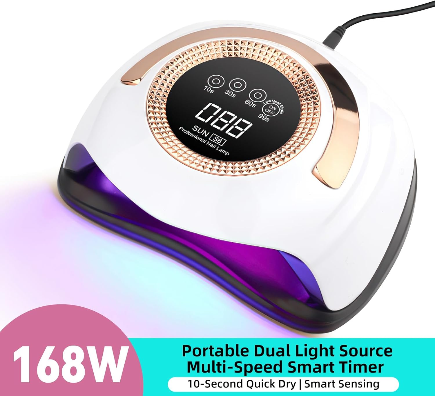 168W Professional LED Nail Lamp &ndash; High-Power, No Black Hands, Fast Curing Gel Nail Dryer for Salon & Home Use image number 3